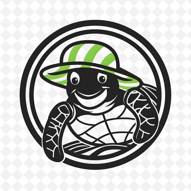 PSD icône de tortue emblème en forme ovale avec bordure de plage charmante tu illustration animales design artistique vectoriel