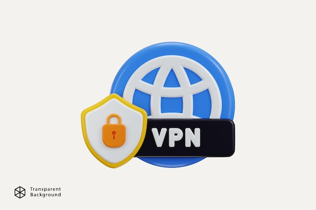 PSD ícone vpn renderização 3d com globo de cadeado e proteger escudo ícone conceito de ícone de rede privada