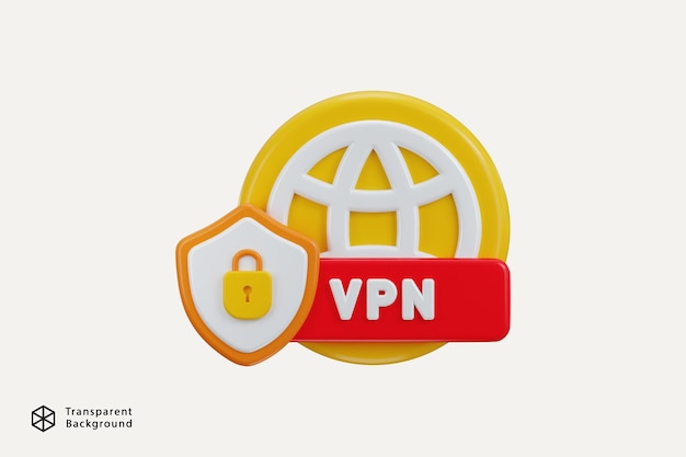 PSD ícone vpn renderização 3d com globo de cadeado e proteger escudo ícone conceito de ícone de rede privada