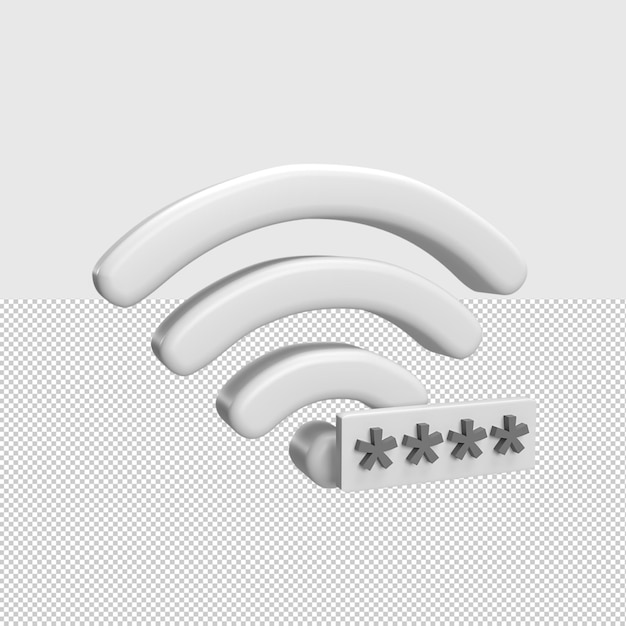 PSD icône wifi 3d avec concept de mot de passe rendu illustration