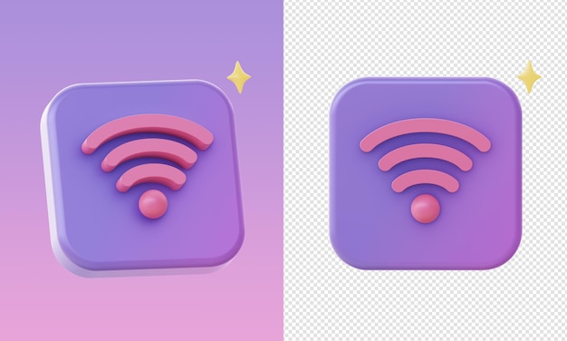 PSD icônes de connexion wifi violet 3d simples pour les conceptions d'annonces de médias sociaux d'applications mobiles web ui ux