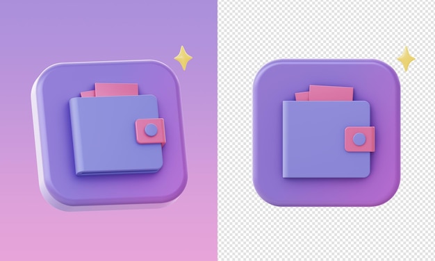 PSD ícones de carteira de dinheiro 3d roxo simples para aplicativos móveis da web ui ux designs de anúncios de mídia social