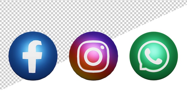 Ícones embalam mídia social logotipo esfera renderização metálica ícone ilustração fundo transparente