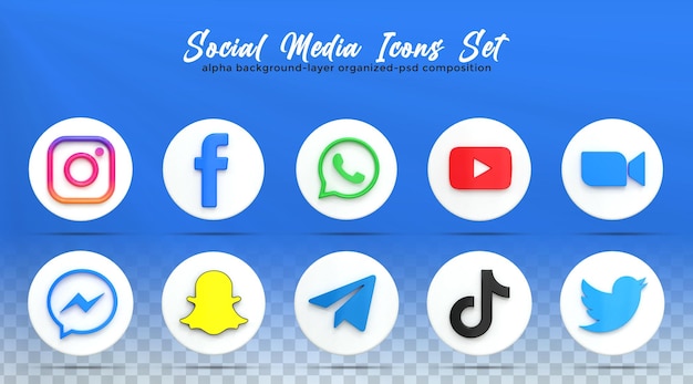 PSD icônes de médias sociaux 3d collection de logos de médias sociaux avec style brillant de rendu 3d