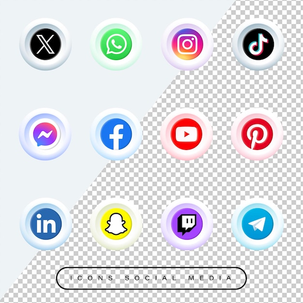 PSD ícones psd de mídia social 3d sem fundo