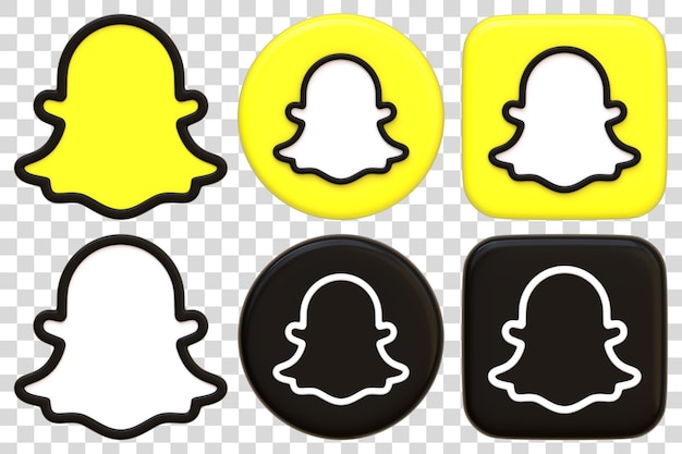 PSD les icônes de snapchat en jaune et noir variations illustration de rendu 3d