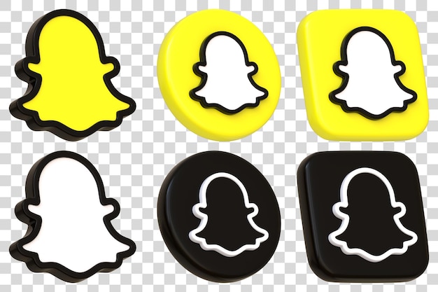 PSD les icônes de snapchat en jaune et noir variations illustration de rendu 3d