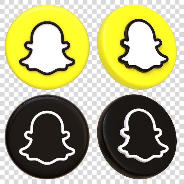 PSD les icônes de snapchat en jaune et noir variations illustration de rendu 3d