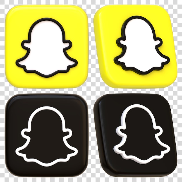 PSD les icônes de snapchat en jaune et noir variations illustration de rendu 3d