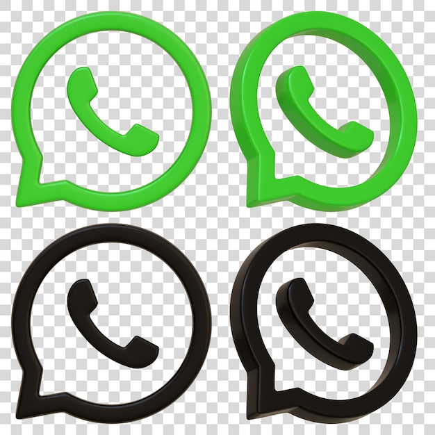 PSD les icônes vertes et noires de l'application de chat whatsapp sont illustrées par un rendu 3d