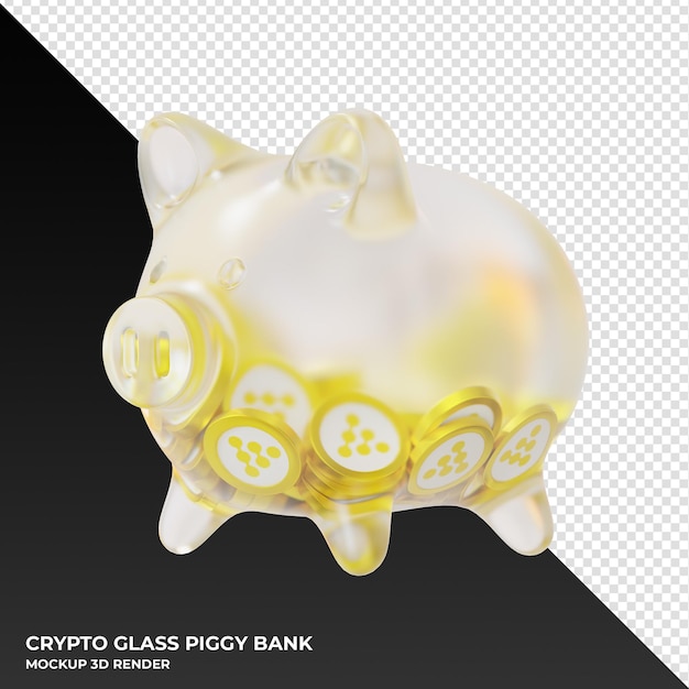 iExec RLC RLC Sparschwein aus Glas mit Kryptomünzen 3D-Darstellung