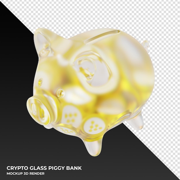 iExec RLC RLC Sparschwein aus Glas mit Kryptomünzen 3D-Darstellung