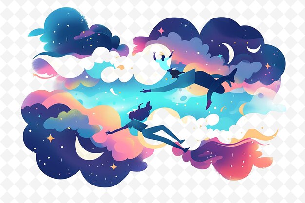 PSD il design dei levitatori che galleggiano nell'aria è surreale e l'arte del tema del dreamli flat illustration festival