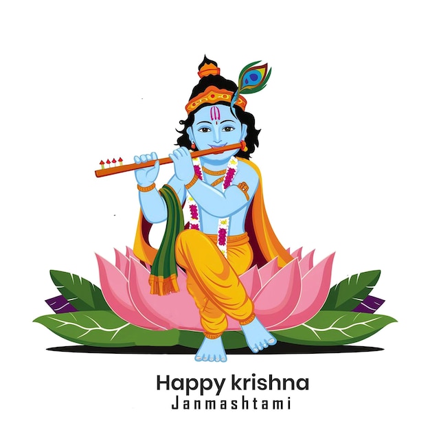 Il dio indù Krishna suona il flauto bansuri nell'evento del festival Happy Janmashtami in India