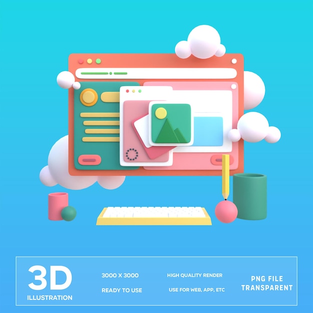 Illustration 3D de la conception du site Web par PSD