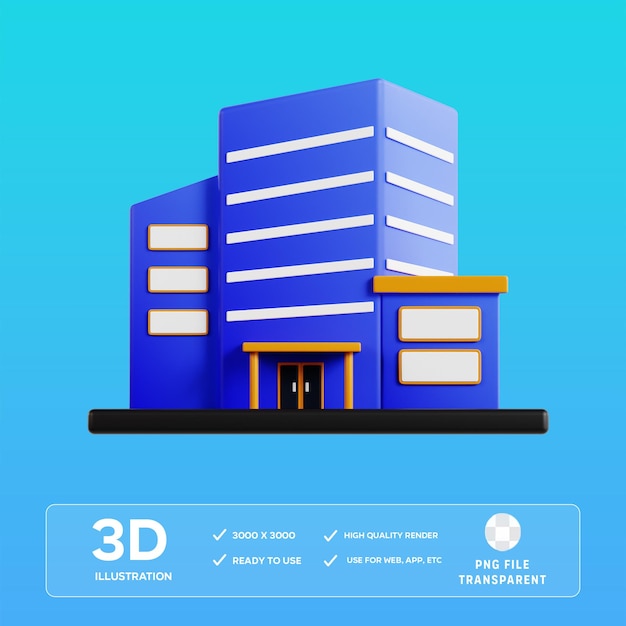 PSD illustration 3d du bâtiment des bureaux psd