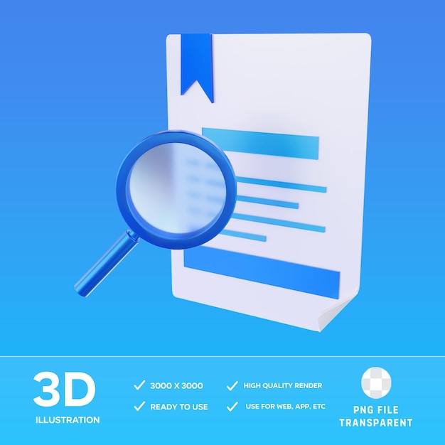 PSD illustration 3d du document de recherche psd