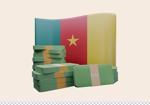 PSD illustration 3d du drapeau du cameroun et de la monnaie appelée franc cfa