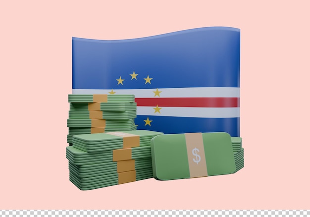 PSD illustration 3d du drapeau du cap-vert et de la monnaie appelée escudo