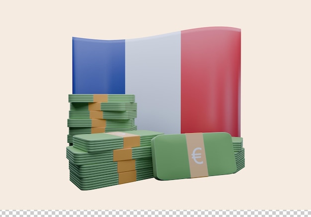 PSD illustration 3d du drapeau de la france et de la monnaie appelée euro