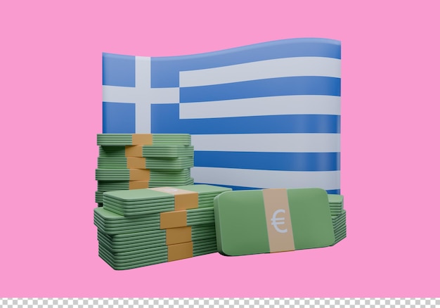 PSD illustration 3d du drapeau de la grèce et de la monnaie appelée euro