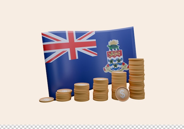 PSD illustration 3d du drapeau des îles caïmans et de la monnaie appelée dollar