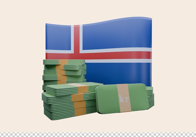 PSD illustration 3d du drapeau et de la monnaie norvégienne appelée krone