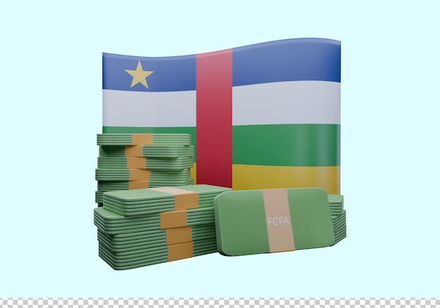 PSD illustration 3d du drapeau de la république centrafricaine et de la monnaie appelée franc cfa