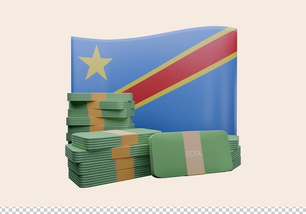 PSD illustration 3d du drapeau de la république démocratique du congo et de la monnaie appelée franc