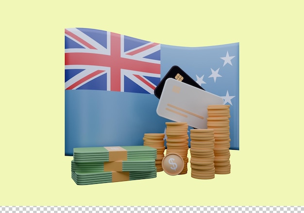 PSD illustration 3d du drapeau de tuvalu et de la monnaie appelée dollar