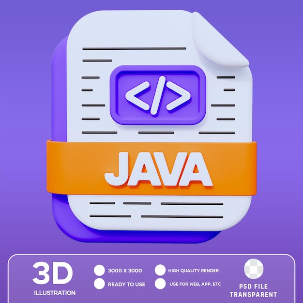 PSD illustration 3d du fichier java psd