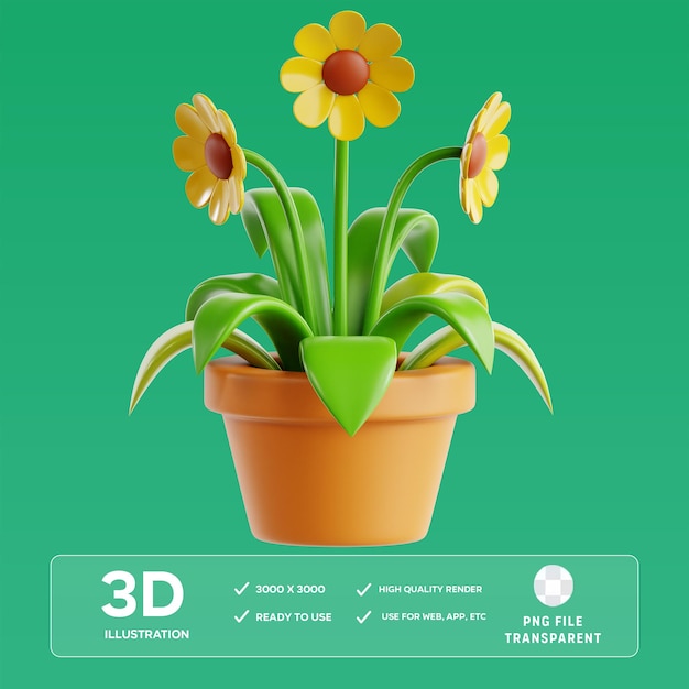 Illustration en 3D du pot de fleurs PSD