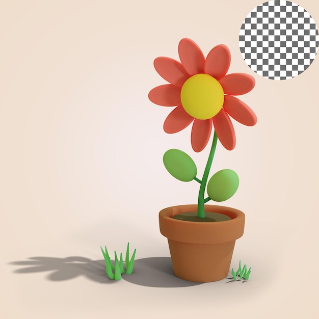 Illustration 3D de fleur et pot