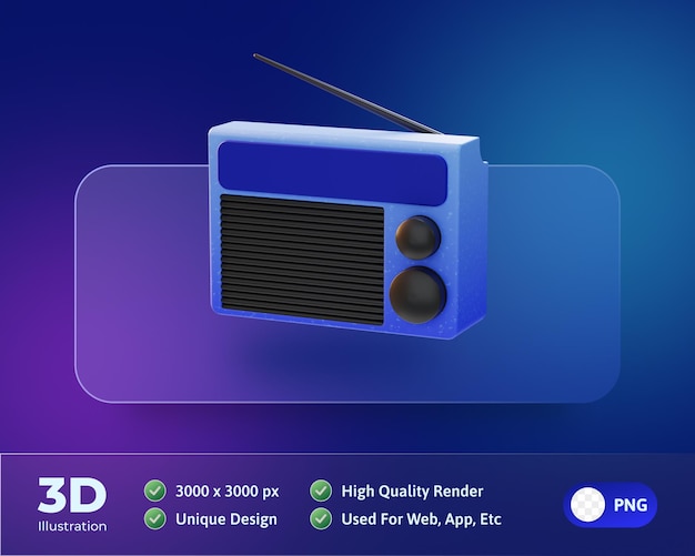 Illustration 3d de l'icône électronique de l'appareil radio