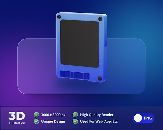 Illustration 3d de l'icône électronique du périphérique SSD