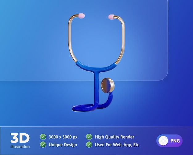 Illustration 3d de l'icône de la santé et de la médecine du stéthoscope