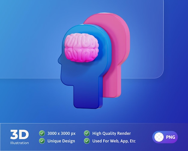 Illustration 3d de l'icône de la santé mentale et de la médecine