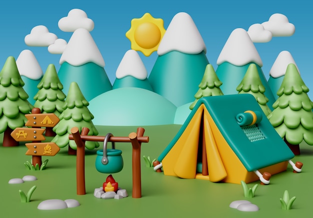 Illustration 3D pour le camping en plein air