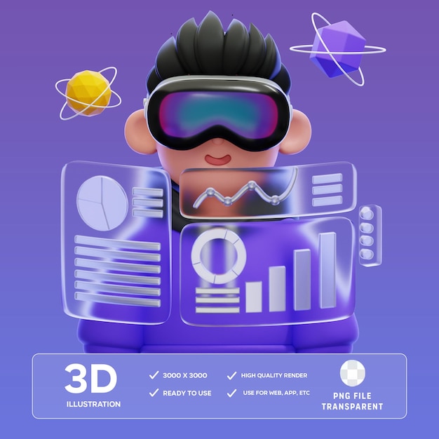 PSD illustration 3d de réalité virtuelle psd