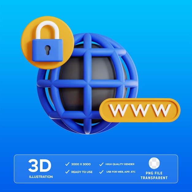 PSD illustration 3d de la sécurité du site web du psd