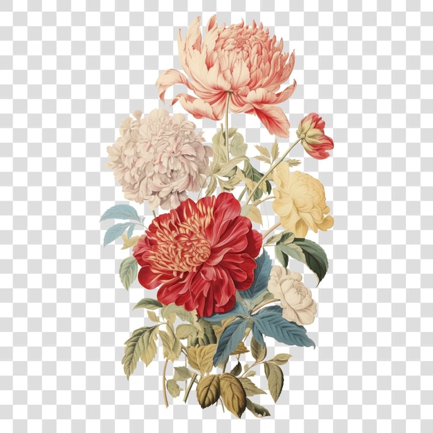 PSD illustration d'un bouquet de fleurs d'époque