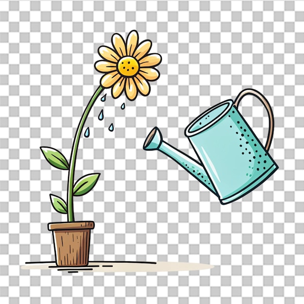 PSD illustration en doodle d'une fleur d'arrosage isolée sur un fond transparent