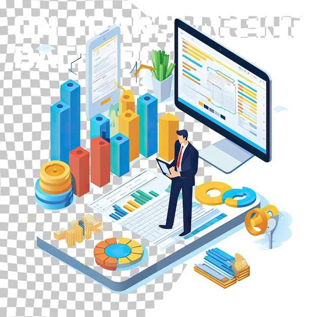 PSD illustration du concept isométrique plat de l'analyse du revenu des entreprises d'investissement symbole isolé sur transpa