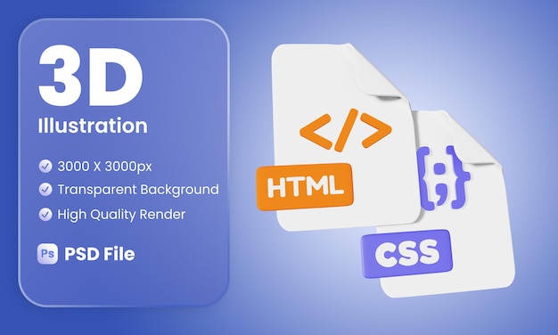 PSD illustration de fichier css html 3d stylisée