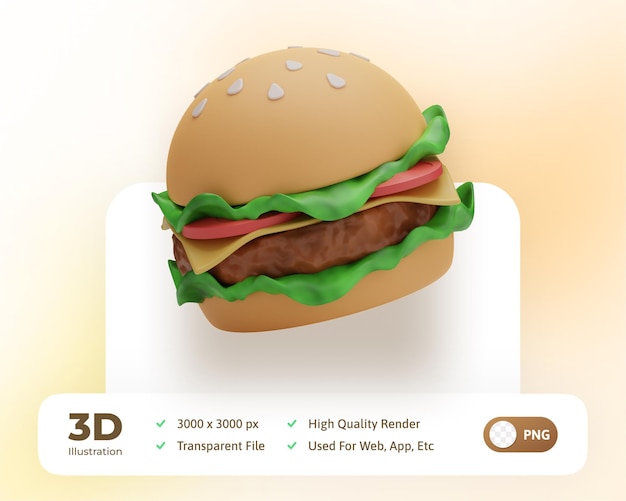 Illustration de hamburger alimentaire rendu 3d