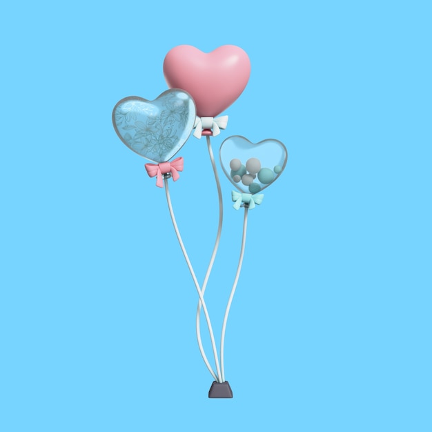 Illustration de mariage 3D de ballons en forme de coeur