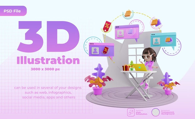 PSD illustration de promotion de marketing de rendu 3d