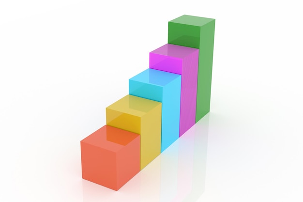 PSD illustration vectorielle d'infographie à flèches 3d 5 étapes une pile colorée de cubes avec une qui dit étape