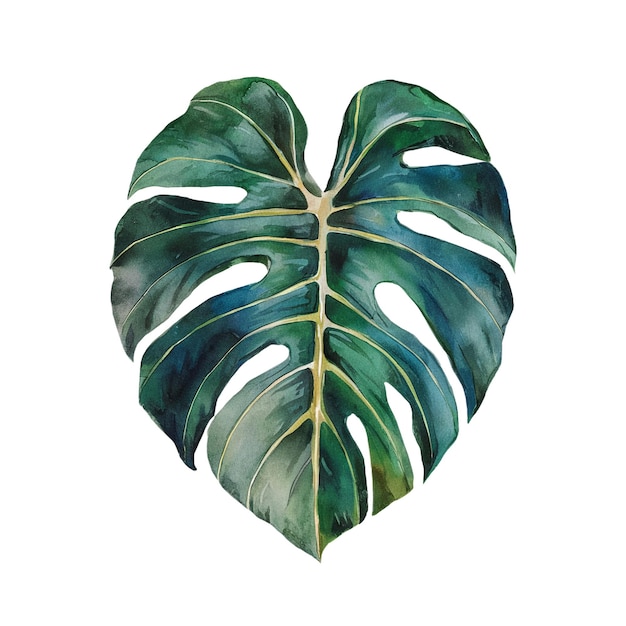 PSD illustration de la verdure tropicale de la feuille de monstera à l'aquarelle