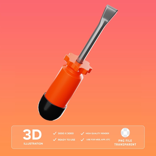 PSD illustrazione 3d del cacciavite psd